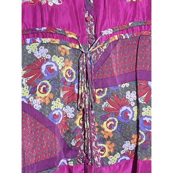 Johnny Was EUC Magenta Floral Embroidered Bohemian Button Tunic Top Shirt XS - Picture 5 of 10